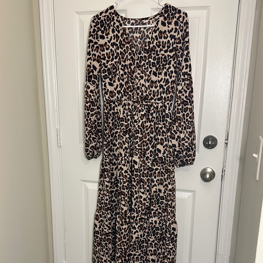 Leopard Print Long Sleeve Dress